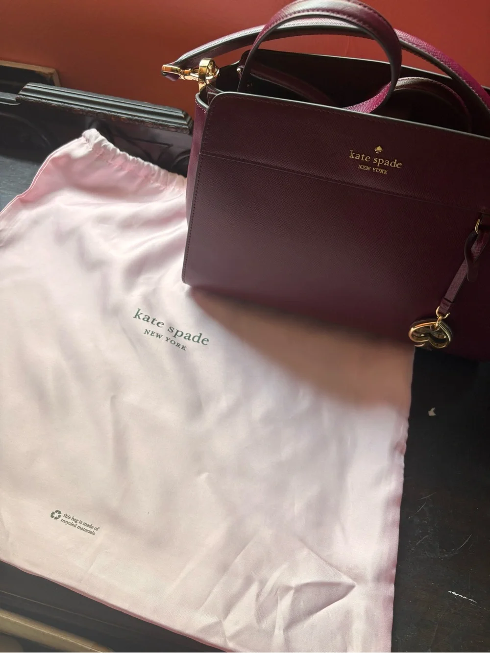 kate spade Wine Leather Satchel with Gold Hardware